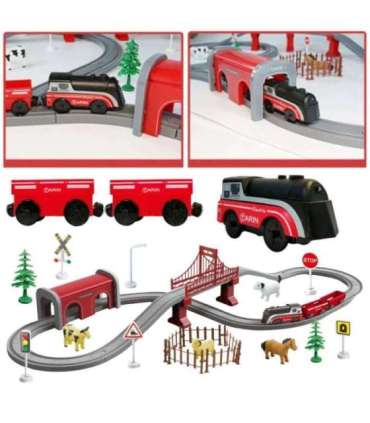 WOOPIE Zestaw Elektryczna Kolejka Lokomotywa Tor Farma Zwierzęta 70 el.