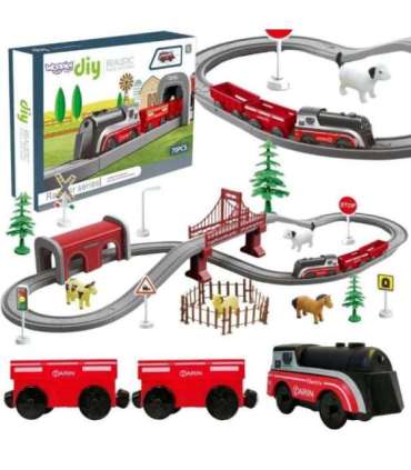 WOOPIE Zestaw Elektryczna Kolejka Lokomotywa Tor Farma Zwierzęta 70 el.