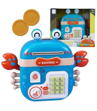 WOOPIE Elektroniczna Skarbonka Sejf Bankomat na Pin Kod Dostępu Krab Plecak Niebieski