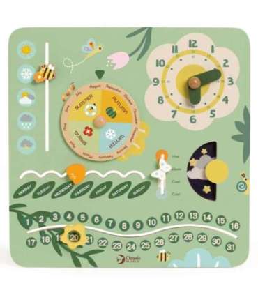 CLASSIC WORLD Drewniana Tablica Manipulacyjna "Mój pierwszy kalendarz" Zegar dla Dzieci