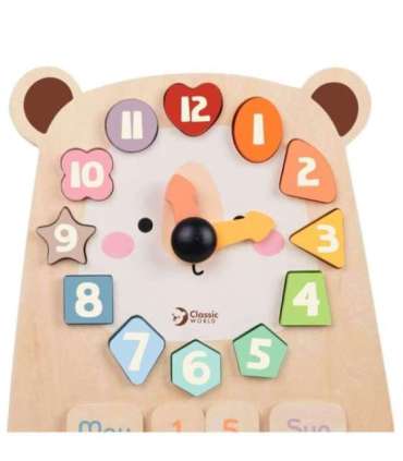 CLASSIC WORLD Zegar Miś Montessori Edukacyjny 3w1 Nauka Czasu Liczenia i Daty