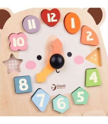 CLASSIC WORLD Zegar Miś Montessori Edukacyjny 3w1 Nauka Czasu Liczenia i Daty