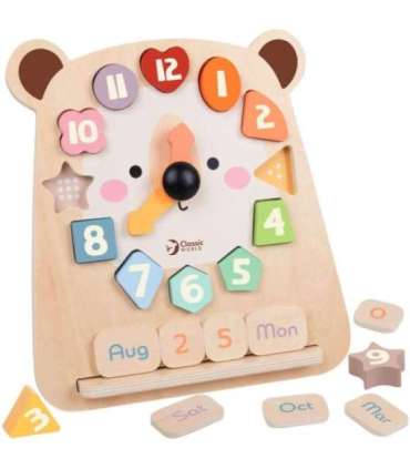 CLASSIC WORLD Zegar Miś Montessori Edukacyjny 3w1 Nauka Czasu Liczenia i Daty