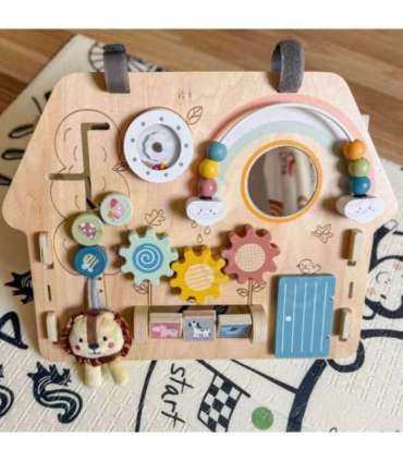 TOOKY TOY Duża Drewniana Tablica Manipulacyjna Domek - Centrum Aktywności