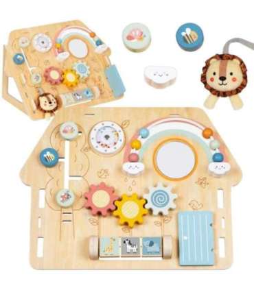 TOOKY TOY Duża Drewniana Tablica Manipulacyjna Domek - Centrum Aktywności