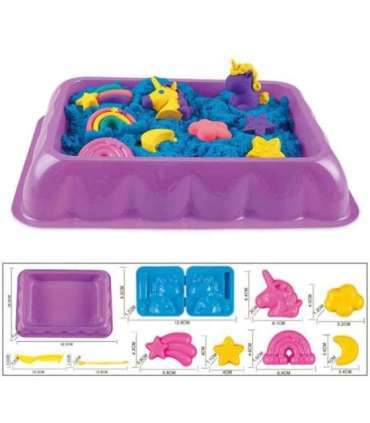 WOOPIE Piasek Kinetyczny 0,6 kg Zestaw Jednorożec Stolik z Foremkami