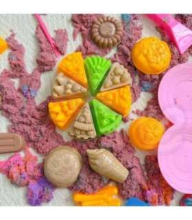 WOOPIE Piasek Kinetyczny 6 Kolorów 1,2 kg Zestaw Restauracja Stolik z Foremkami