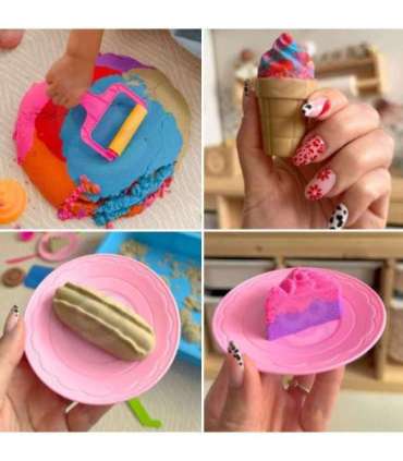 WOOPIE Piasek Kinetyczny 6 Kolorów 1,2 kg Zestaw Restauracja Stolik z Foremkami