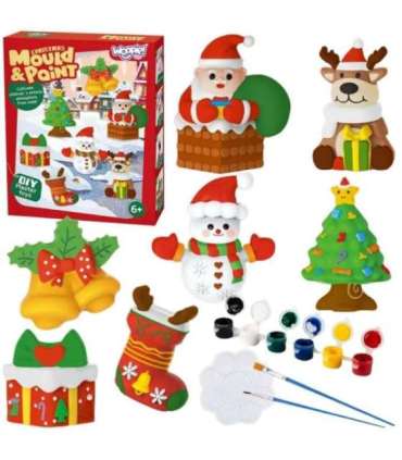 WOOPIE Zestaw Kreatywny z Farbami DIY Zrób Odlewy Gipsowe Figurki i Pomaluj - Zestaw Świąteczny