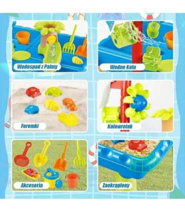 WOOPIE Stolik Wodny 2w1 Piaskownica z Krzesełkiem XL Aquapark 4-Baseny 13 akc.