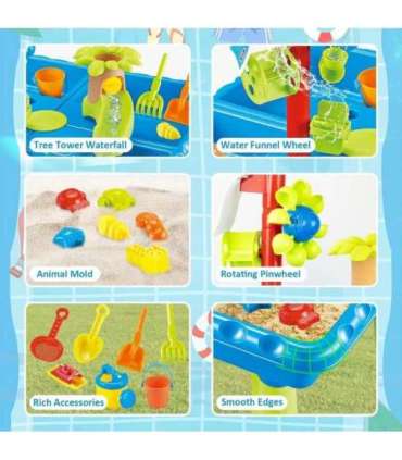 WOOPIE Stolik Wodny 2w1 Piaskownica z Krzesełkiem XL Aquapark 4-Baseny 13 akc.