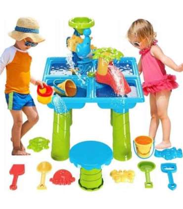 WOOPIE Stolik Wodny 2w1 Piaskownica z Krzesełkiem XL Aquapark 4-Baseny 13 akc.