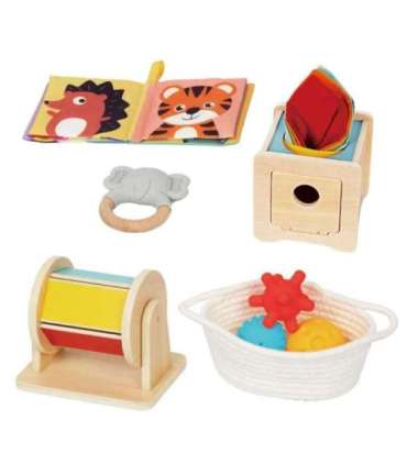 WOOPIE GREEN Box Pudełko XXL Montessori Edukacyjne 6w1 Sensoryczne 5-6 Miesięcy 13el. FSC