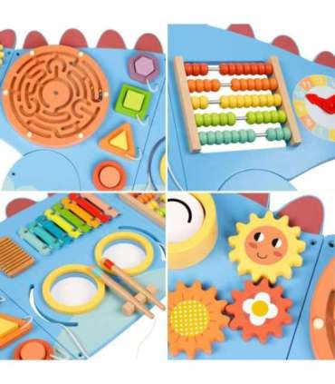 WOOPIE GREEN Drewniana Ścienna Tablica Manipulacyjna Dinozaur Montessori FSC