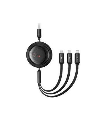 Fast Charging Cable 3in1 Baseus Free2Draw, USB to micro USB+USB-C+Lightning, 3.5A, 1.1m (black)