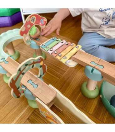 WOOPIE GREEN Drewniany Tor Kulkowy z Efektami Dźwiękowymi Cymbałki FSC