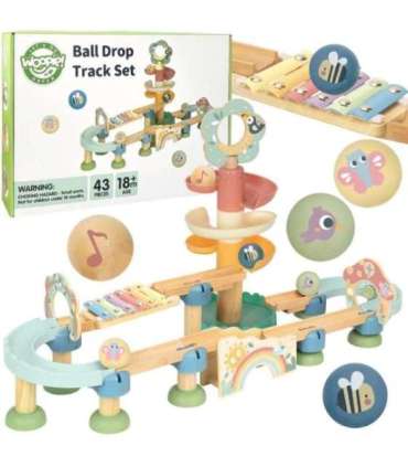 WOOPIE GREEN Drewniany Tor Kulkowy z Efektami Dźwiękowymi Cymbałki FSC