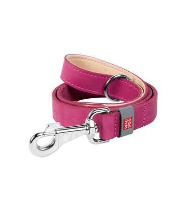 WAUDOG natural leather dog leash 20 mm wide, 122 cm long pink