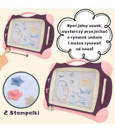 WOOPIE Znikopis Tablica Magnetyczna Kolorowa + 2 Stempelki Fioletowy