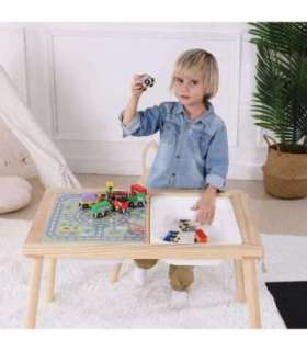 WOOPIE GREEN Drewniany Stolik Aktywności 4w1 Tablica Kredowa Pojemniki Mapa Miasta Papier Rysunkowy
