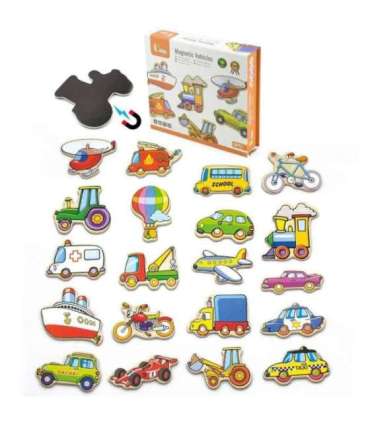 VIGA Drewniane magnesy pojazdy zestaw