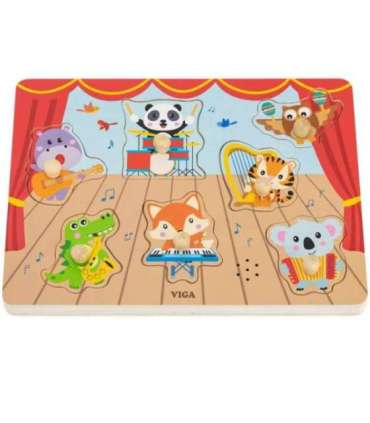 VIGA Puzzle Dźwiękowe Dopasuj Muzykujące Zwierzęta
