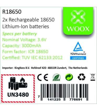 WOOX R18650 is een set van 2 stuks oplaadbare lithium-ion batterijen type 18650