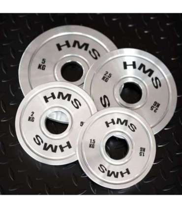 TOS SET CALIBRATED STEEL OLYMPIC PLATES 2 x 1.5 - 5.0 KG (22 KG) HMS