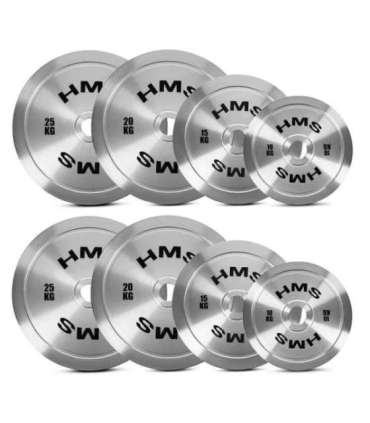 TOS SET CALIBRATED STEEL OLYMPIC PLATES 2 x 10 - 25 KG (140 KG) HMS