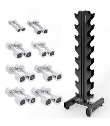 SET CHROMED DUMBBELLS CHD 2 x 1 - 8 KG (72 KG) + RACK STR36 HMS