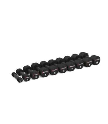 SET POLYURETHANE DUMBBELLS HPT 2 x 1 - 10 KG (110 KG) + STR37 VERTICAL RACK HMS