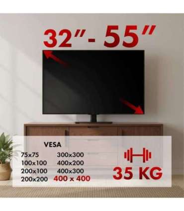 Maclean universal TV stand, for RTV cabinet, stand, max. 35 kg, 20 degree rotation, for 32-55" TV, MC-132
