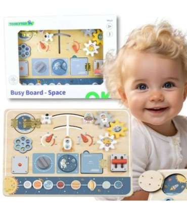 TOOKY TOY Drewniana Tablica Edukacyjna Montessori Astronauta Statek Kosmiczny