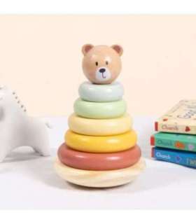 TOOKY TOY Drewniana Układanka Sensoryczna Piramidka Miś Sensoryczny Kolorowy Stacker