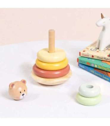 TOOKY TOY Drewniana Układanka Sensoryczna Piramidka Miś Sensoryczny Kolorowy Stacker
