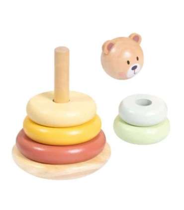 TOOKY TOY Drewniana Układanka Sensoryczna Piramidka Miś Sensoryczny Kolorowy Stacker