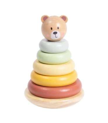 TOOKY TOY Drewniana Układanka Sensoryczna Piramidka Miś Sensoryczny Kolorowy Stacker