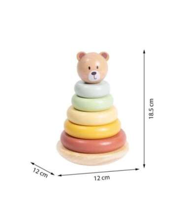 TOOKY TOY Drewniana Układanka Sensoryczna Piramidka Miś Sensoryczny Kolorowy Stacker