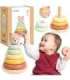 TOOKY TOY Drewniana Układanka Sensoryczna Piramidka Miś Sensoryczny Kolorowy Stacker
