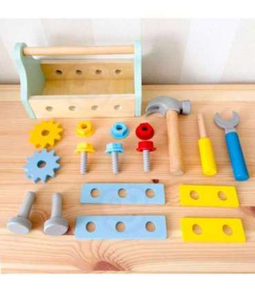 TOOKY TOY Puidust tööriistakast tööriistade komplekt, 18 osa.