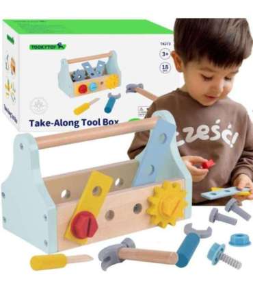 TOOKY TOY Puidust tööriistakast tööriistade komplekt, 18 osa.