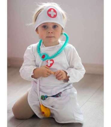 WOOPIE õe kostüüm: kittel ja põll õe mütsiga