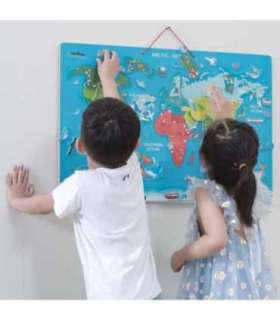 Viga 2-ühes Montessori õppeplaat magnetilise maailmakaardiga