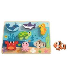 TOOKY TOY puidust Montessori-pusled - mere maailm: kalad ja kilpkonna kujundid