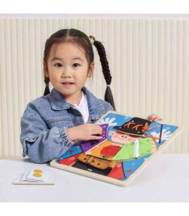 VIGA puidust tegevustahvel — pannalid, klambrid, lukud — maagiline Montessori