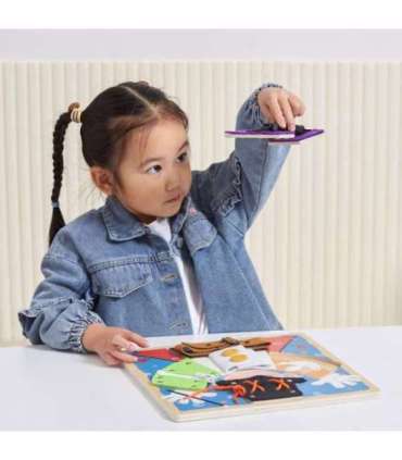 VIGA puidust tegevustahvel — pannalid, klambrid, lukud — maagiline Montessori