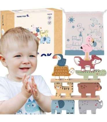 TOOKY TOY деревянные кубики-пазл — Монтессори «Животные», 9 шт.