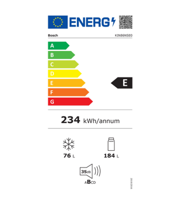 Bosch Refrigerator KIN86NSE0 Energy efficiency class E Built-in Combi Height 177.2 cm No Frost system |