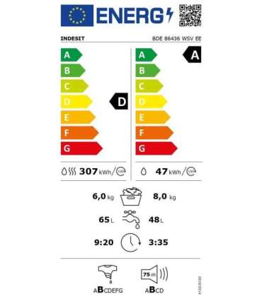 Freestanding fron-tload white washer dryer Indesit
