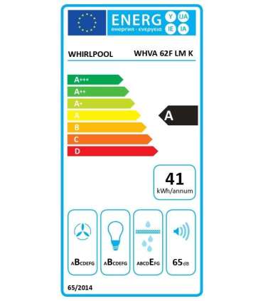 Whirlpool Hood WHVA 62F LM K Wall mounted Energy efficiency class A Width 59.8 cm 485 m³/h Mechanical LED